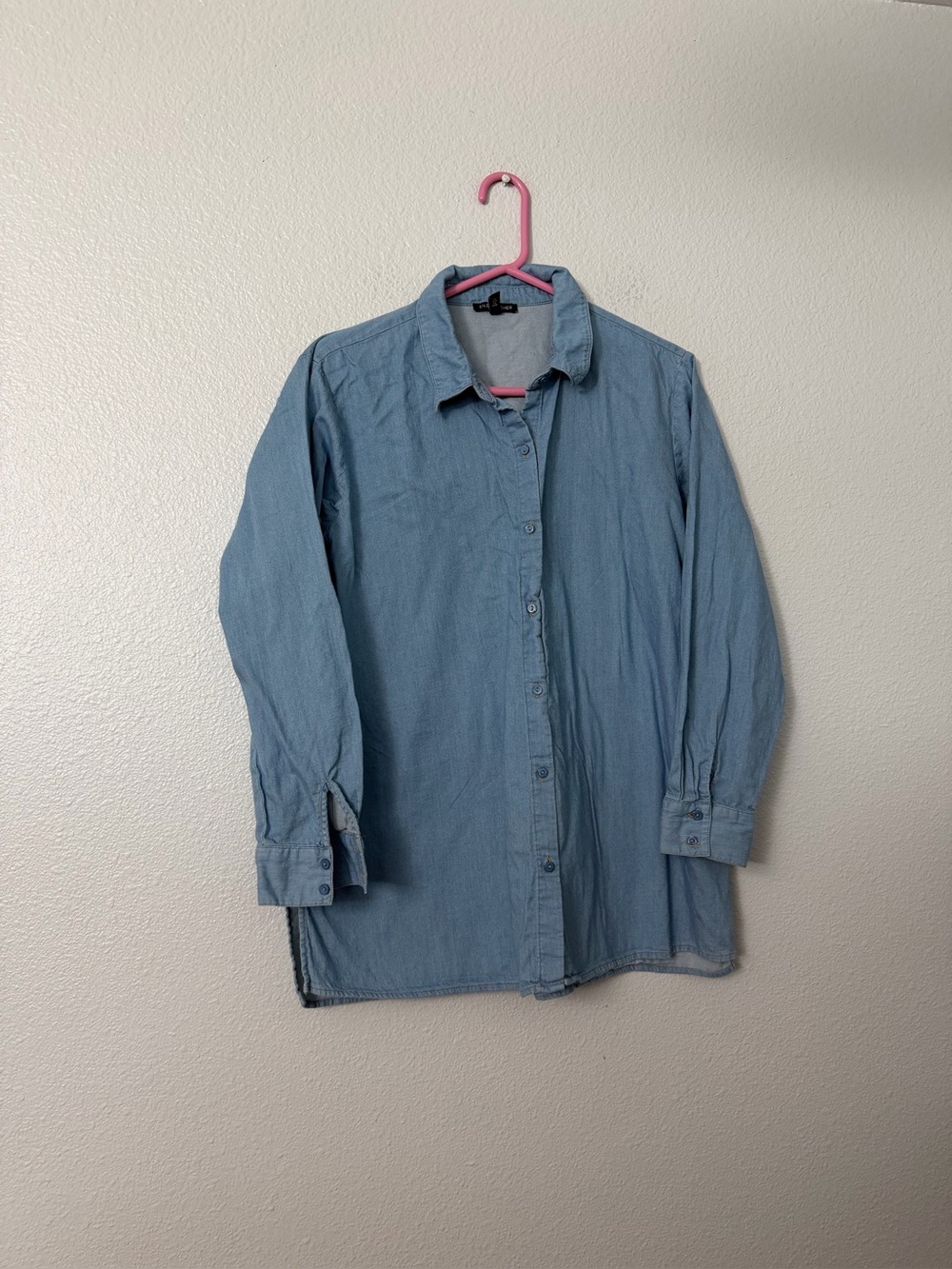 Eileen Fisher Light Blue Casual Button-Down Shirt SZ L